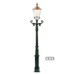 Donkergroene aluminium lantaarn met koperen kap De Zaan